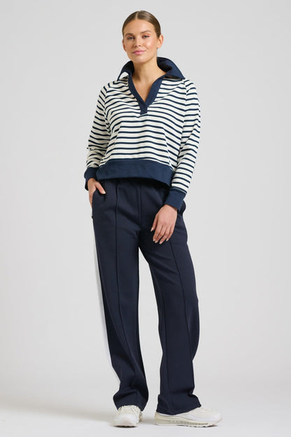 Rugby Cotton Crop Sweatshirt - French Navy Stripe