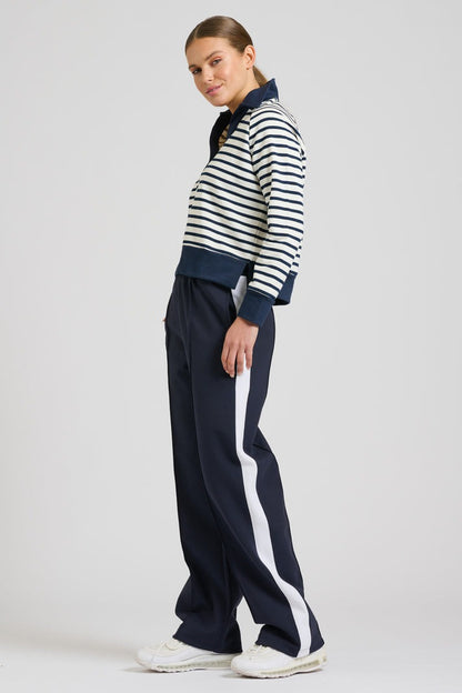 Rugby Cotton Crop Sweatshirt - French Navy Stripe