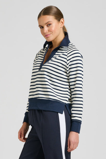 Rugby Cotton Crop Sweatshirt - French Navy Stripe