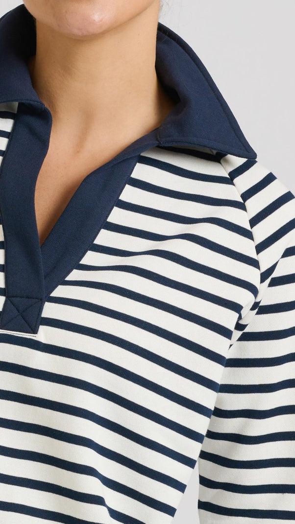 Rugby Cotton Crop Sweatshirt - French Navy Stripe