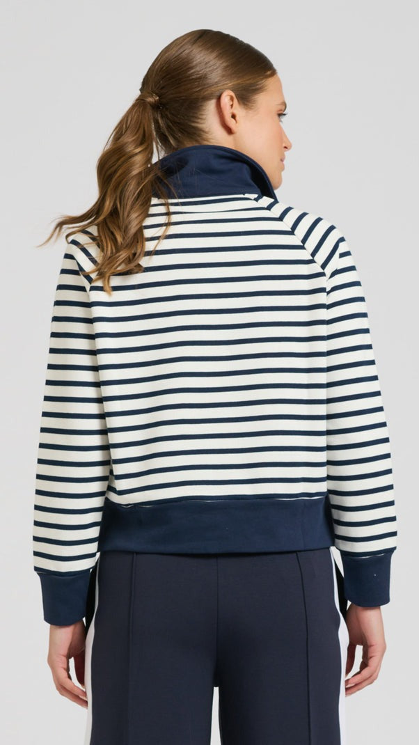 Rugby Cotton Crop Sweatshirt - French Navy Stripe