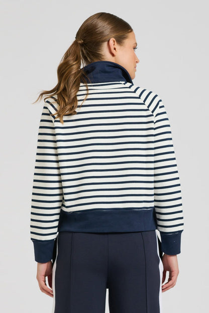 Rugby Cotton Crop Sweatshirt - French Navy Stripe