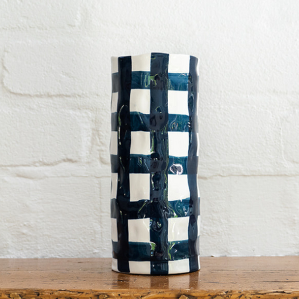 Medium Gingham Vase - Navy