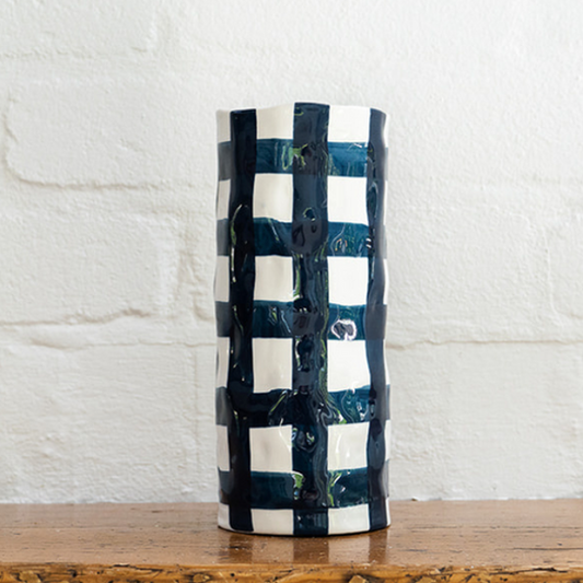 Medium Gingham Vase - Navy