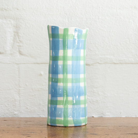 Small Gingham Vase - Cornflower Blue & Mint Green
