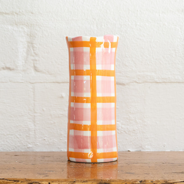 Small Gingham Vase - Pink & Orange