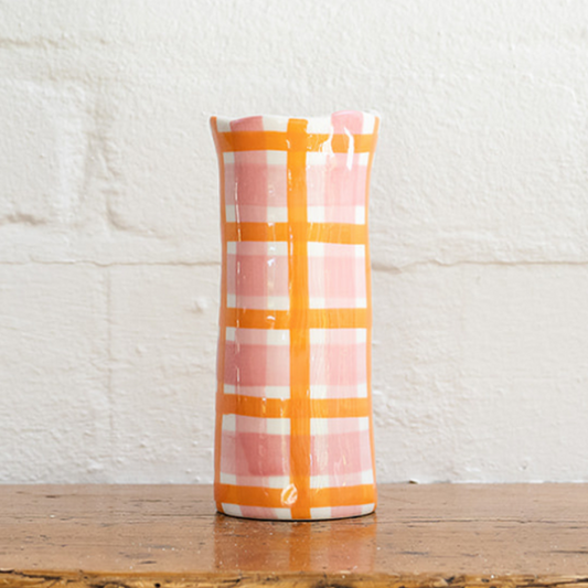 Small Gingham Vase - Pink & Orange