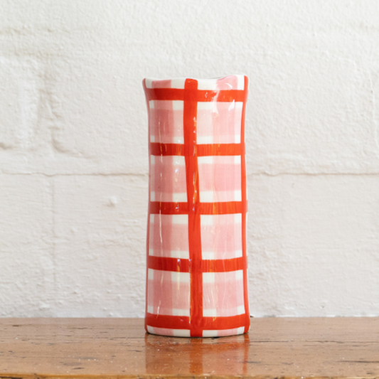 Small Gingham Vase - Pink & Red