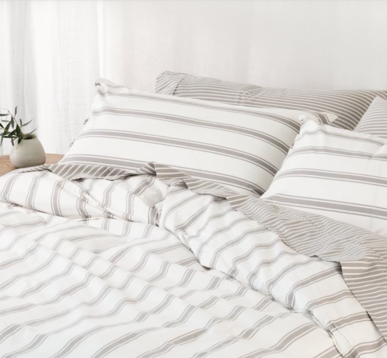 Modella Oxford Stripe Sheet Set (Double) - Grey