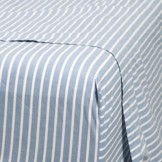 Modella Oxford Stripe Sheet Set (Queen) - Chambray