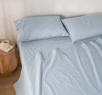 Modella Oxford Stripe Sheet Set (Double) - Chambray