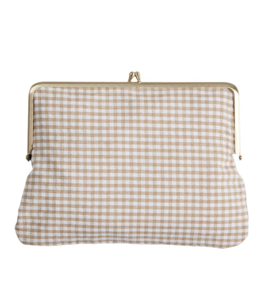 Signature Everything Clutch - Biscotti Gingham