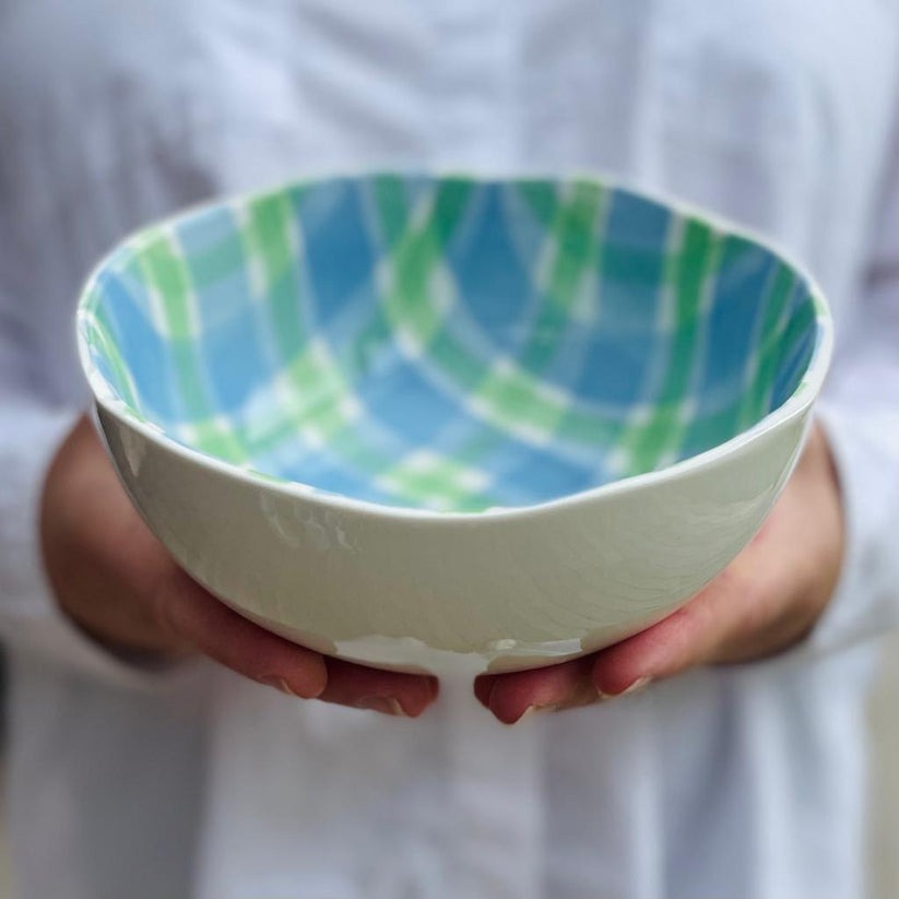 Small Gingham Bowl - Blue & Green