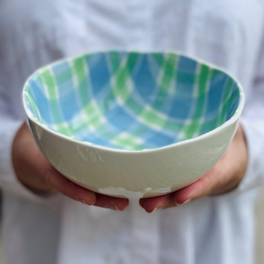 Small Gingham Bowl - Blue & Green