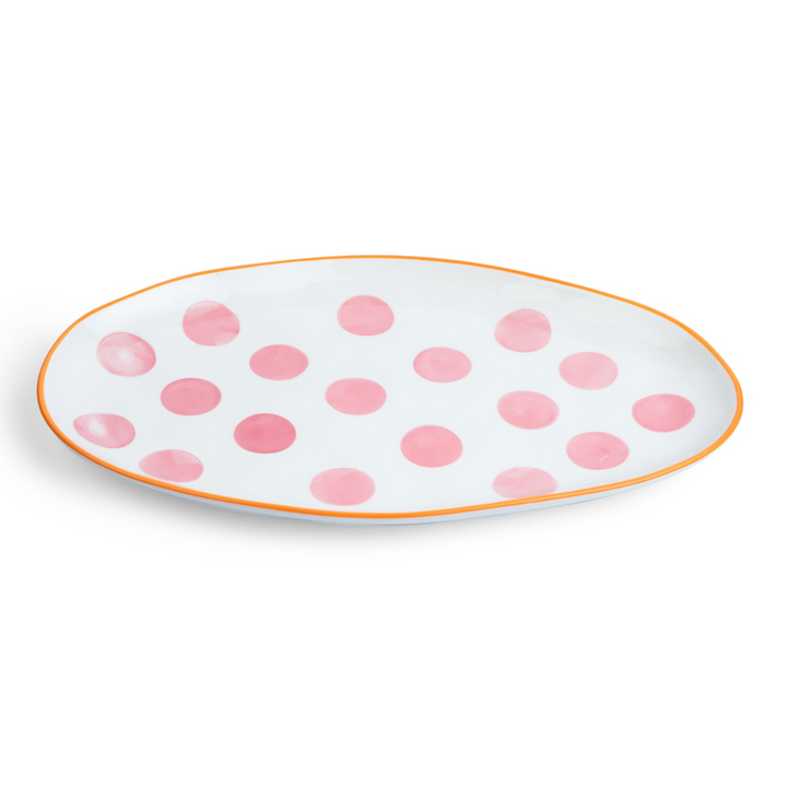 Small Oval Platter – Pink Spots &amp; Orange Rim