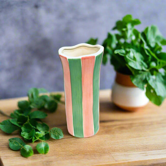 Small Striped Vase - Pink and Mint Green
