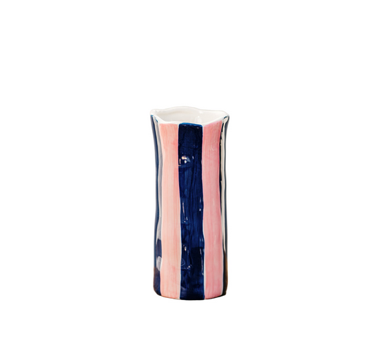 Small Striped Vase – Navy & Pink