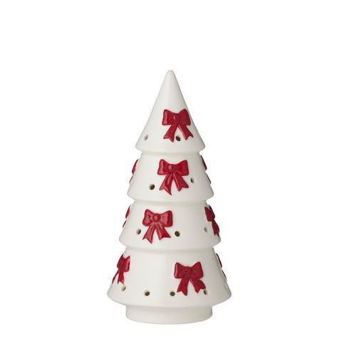 Snowy Bow Tree Decoration - White/Red - 18cm