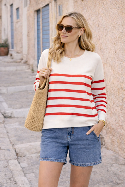 Sofia Sweater - Off White Red Stripes