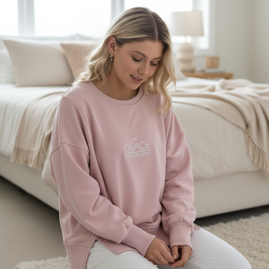 Vintage Grace Sweater - Soft Dusty Pink