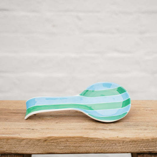 Spoon Rest - Green and Cornflower Blue Stripe
