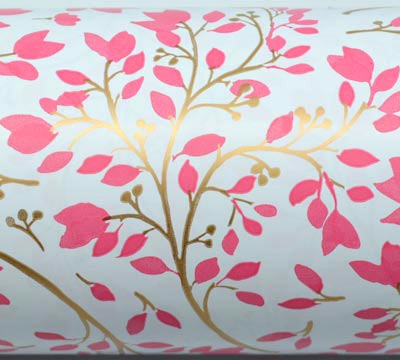 Spring Blossom Gift Wrap - Pink/Gold on White