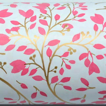 Spring Blossom Gift Wrap - Pink/Gold on White