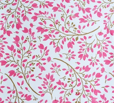 Spring Blossom Gift Wrap - Pink/Gold on White