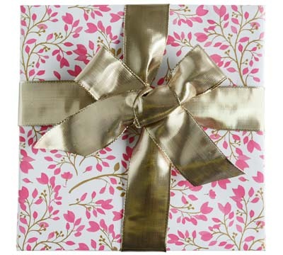 Spring Blossom Gift Wrap - Pink/Gold on White
