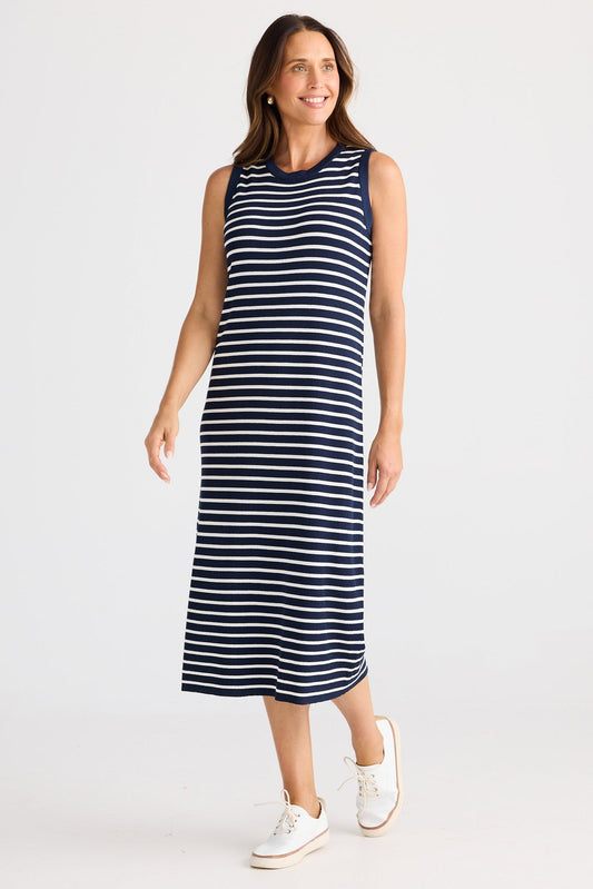 Squad Dress - Navy with White Stripe