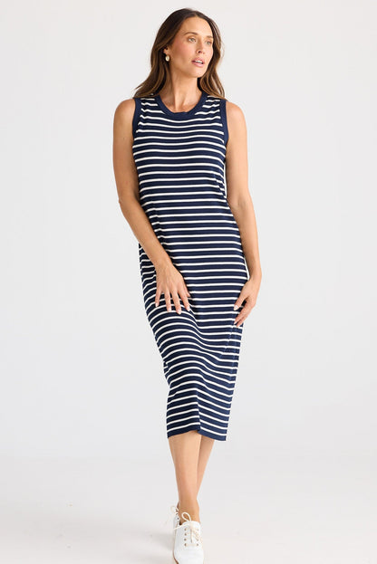 Squad Dress - Navy with White Stripe