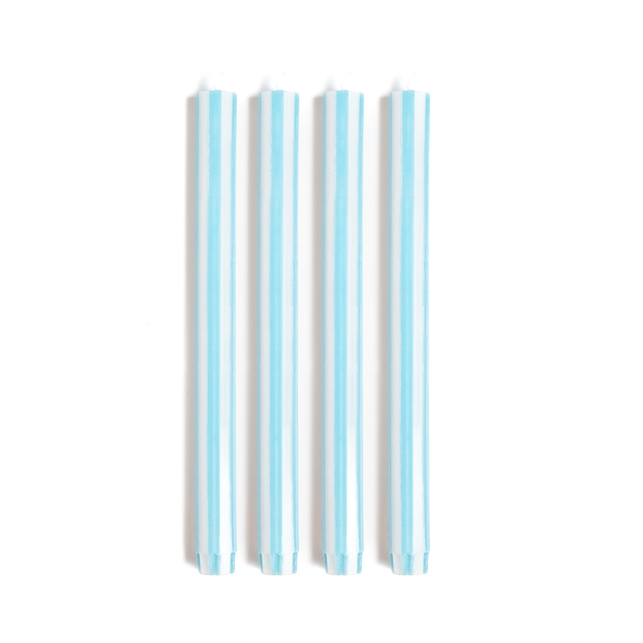 Stripe Dinner Candle - Sky Blue/White