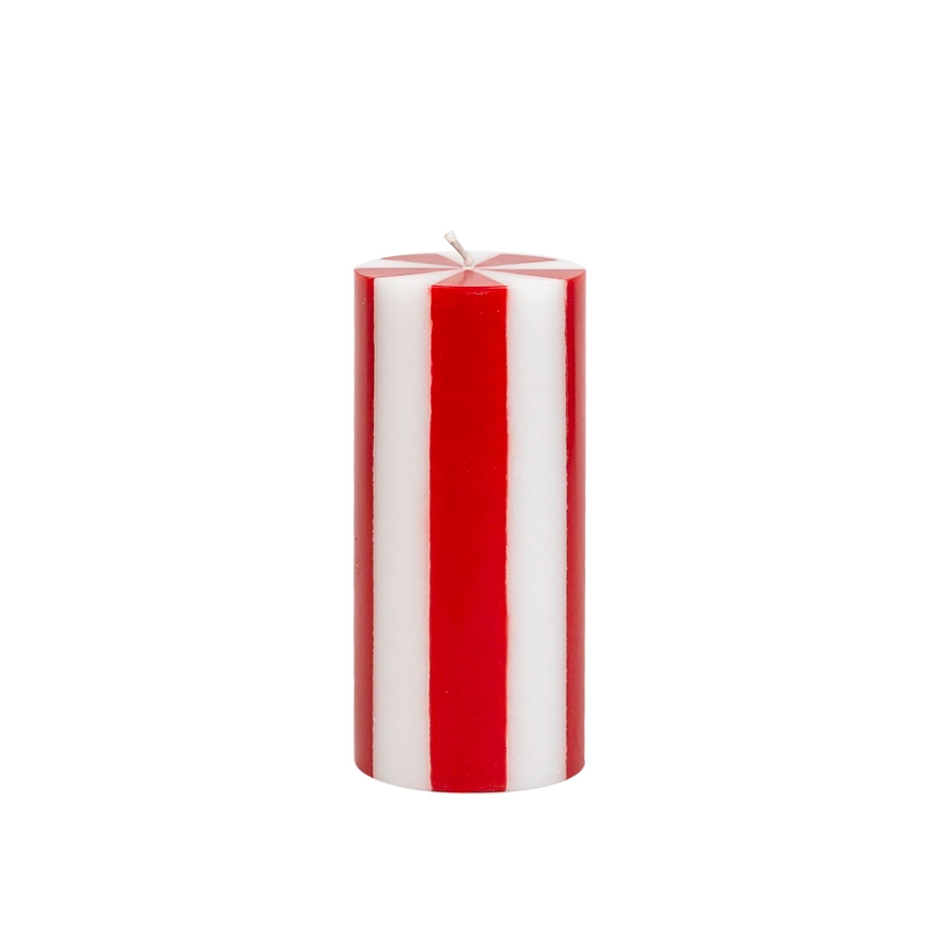 Stripe Pillar Candle - Medium - Bright Red/White