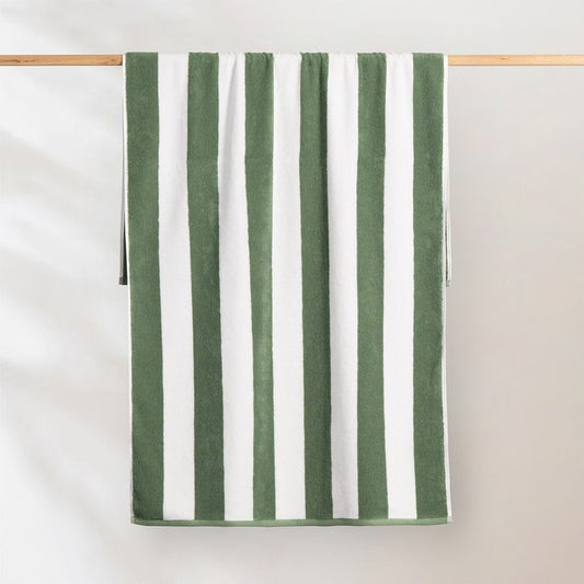 Striped Cabana Cotton Terry Beach Towel - Olive