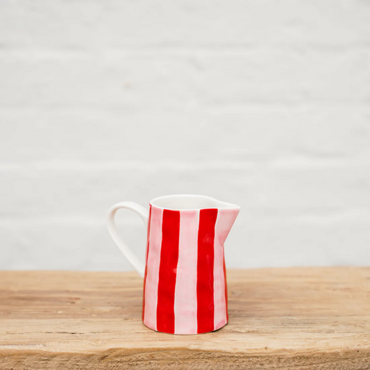 Striped Milk Jug with Handle - Pink & Red