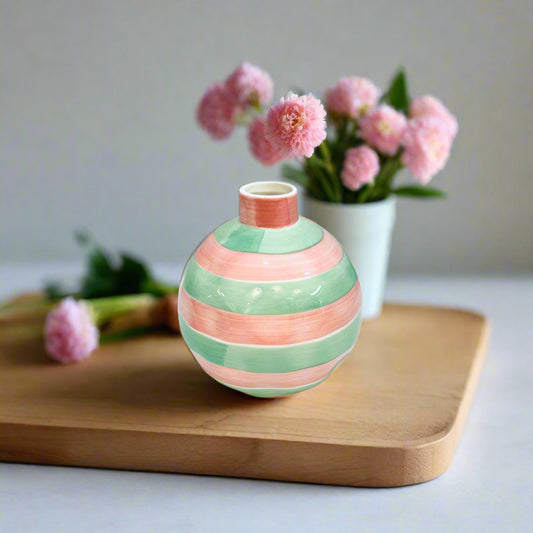 Striped Round Bud Vase - Pink & Mint Green