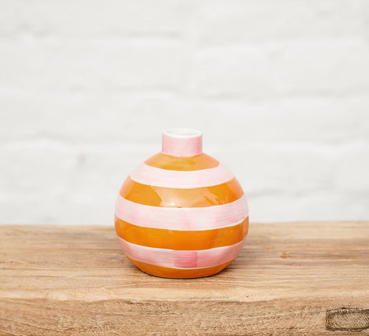 Striped Round Bud Vase - Pink & Orange