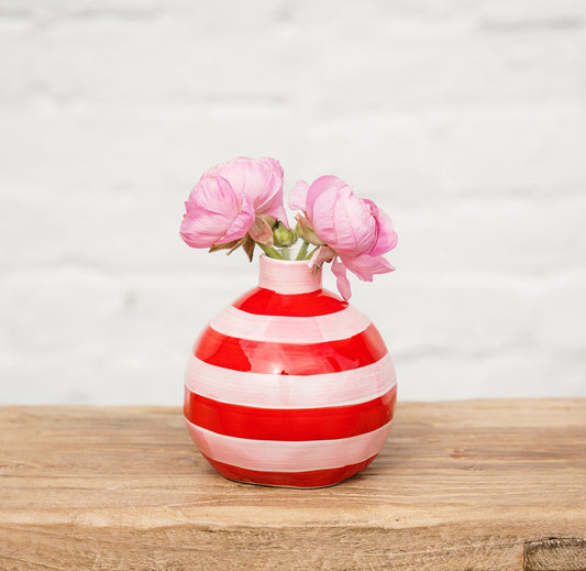 Striped Round Bud Vase - Pink & Red