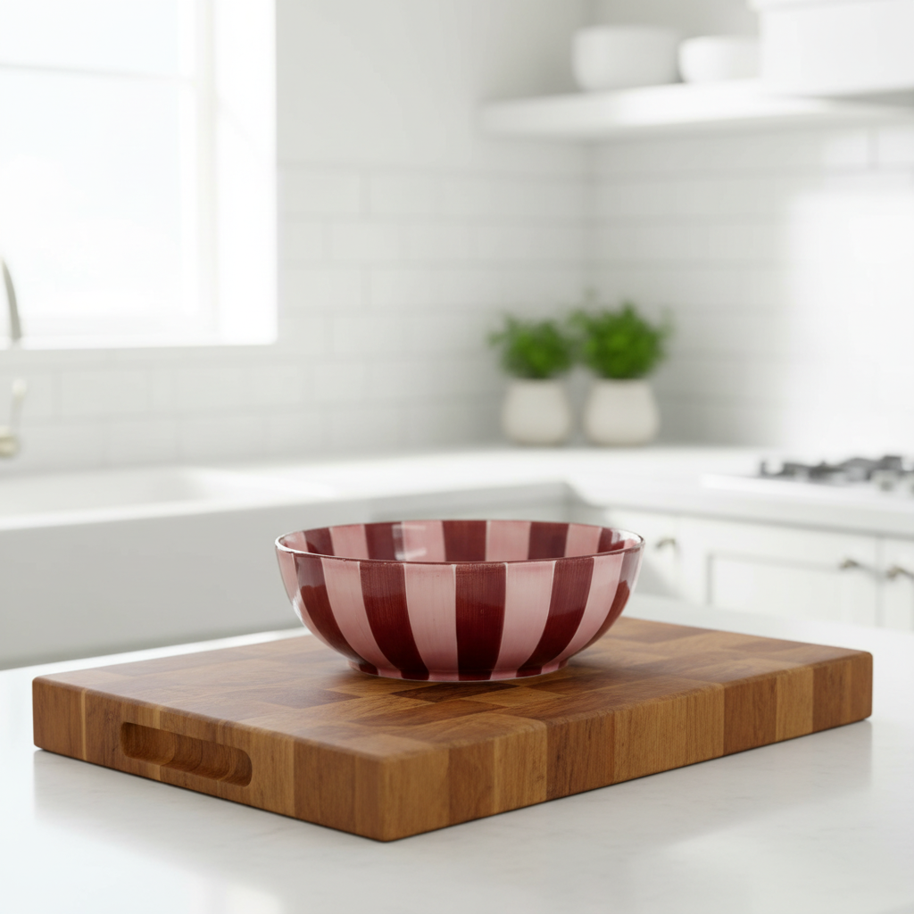 Striped Salad Bowl - Pink &amp; Burgundy
