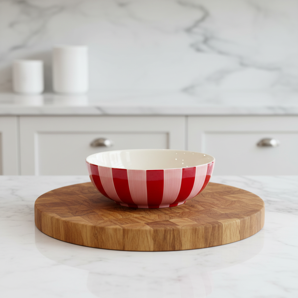 Striped Salad Bowl - Pink &amp; Red