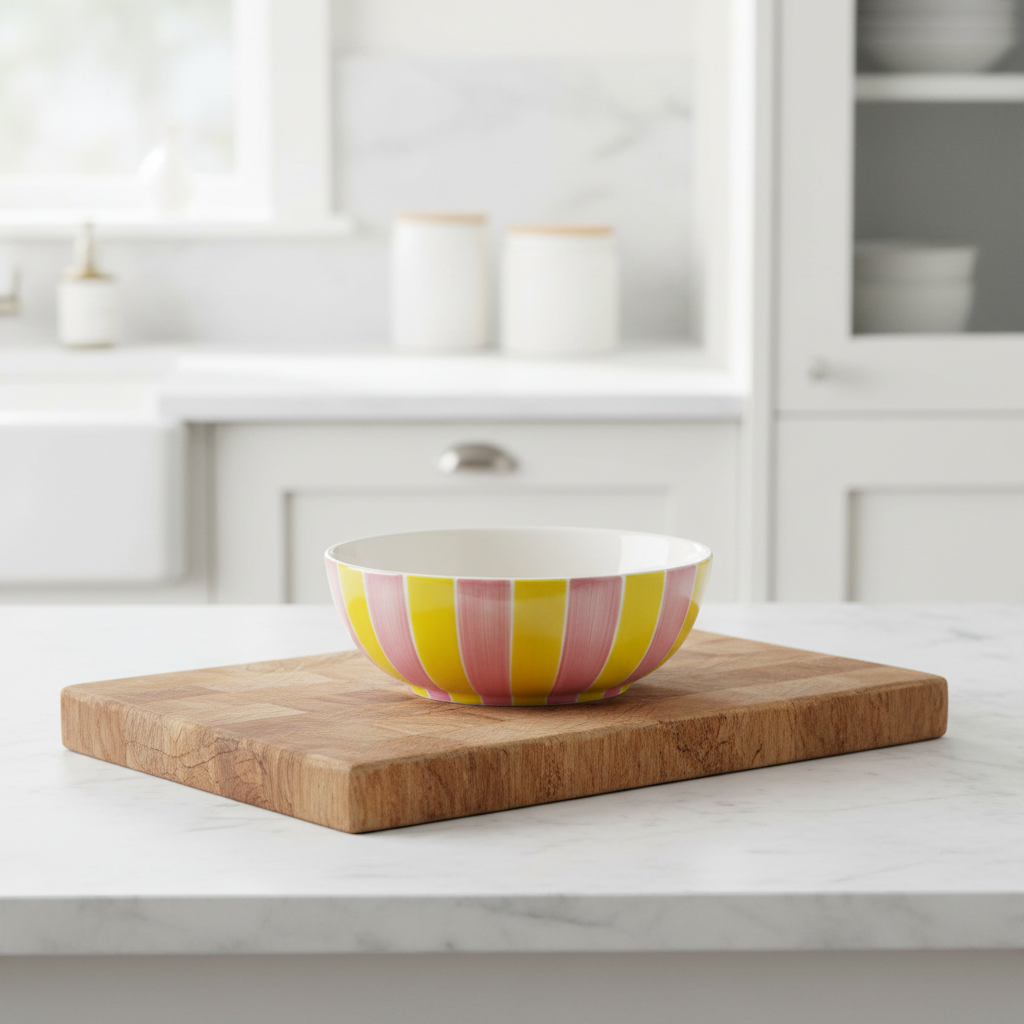 Striped Salad Bowl - Pink &amp; Yellow