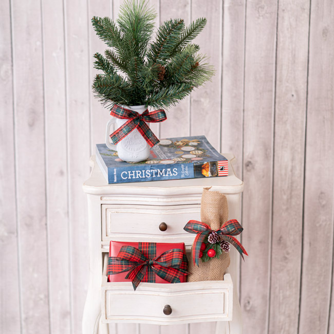 Tartan Plaid Cut Edge Fabric Ribbon  - Green/Red