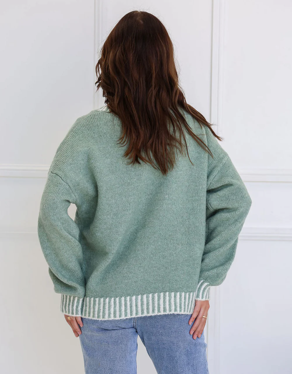 Tilly Crew Neck Blanket Stitch Knit - Sage