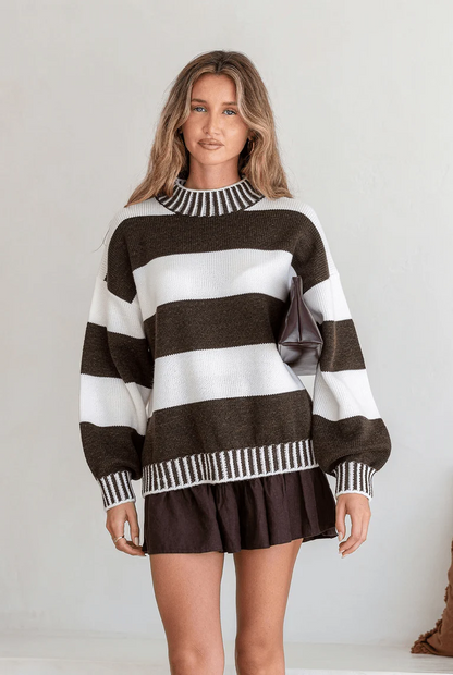 Tilly Stripe Knit - Chocolate/White