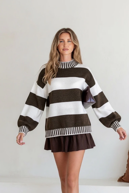 Tilly Stripe Knit - Chocolate/White