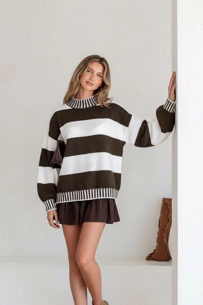 Tilly Stripe Knit - Chocolate/White