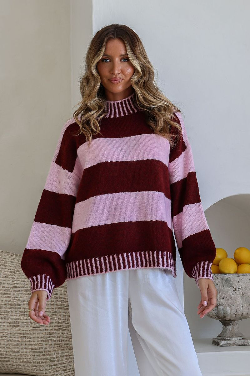 Tilly Stripe Knit - Pink/Burgundy