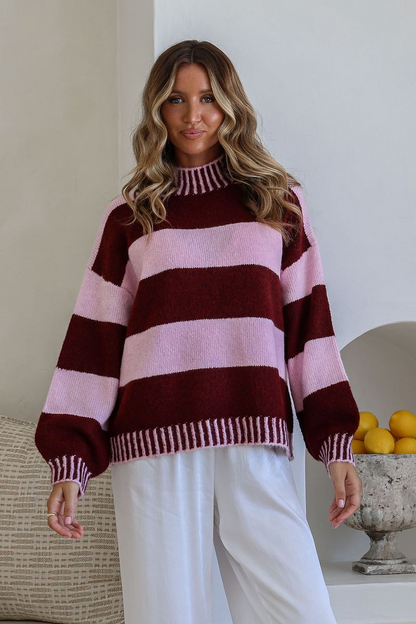 Tilly Stripe Knit - Pink/Burgundy