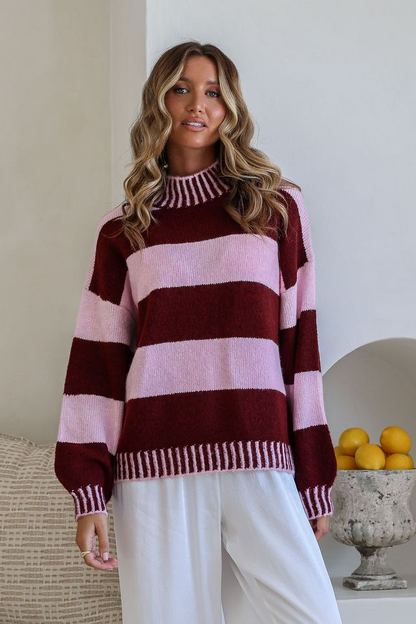 Tilly Stripe Knit - Pink/Burgundy