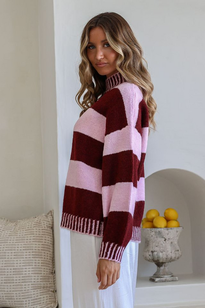 Tilly Stripe Knit - Pink/Burgundy